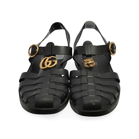 Black Rubber Buckle Strap Sandal 